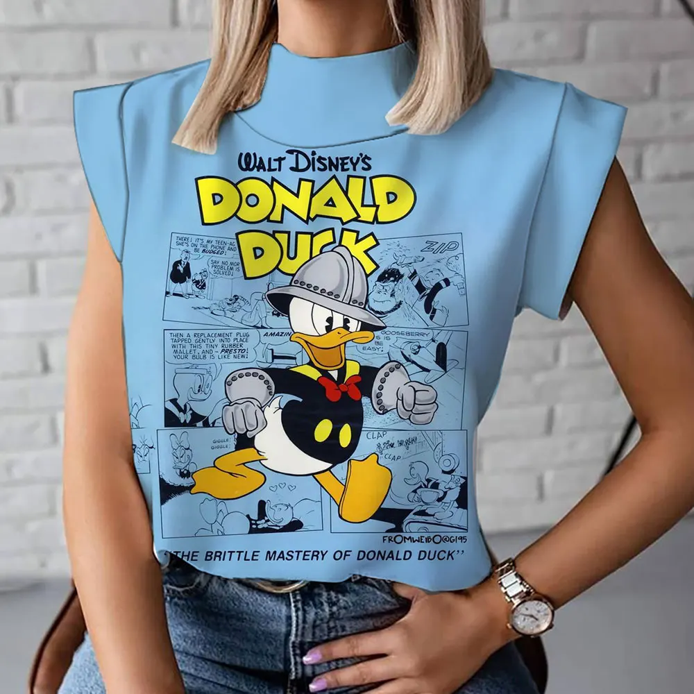 Dames Hoge Kraag T-Shirt Zomer Nieuwe Mickey Minnie Cartoon Casual Korte Mouw Modieuze En Comfortabele Dames Korte Mouw