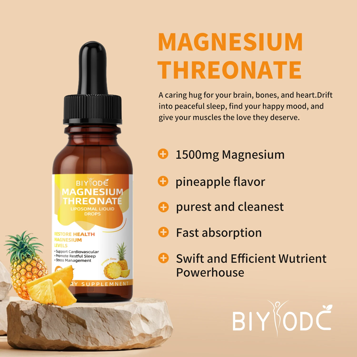 Pineapple Flavored Magnesium Supplement 60ml 145g for Adult Cardiovascular Function Energy Metabolism Anxiety Depression Immunit