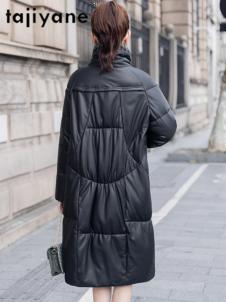 TAJIYANE حقيقية جلد الغنم سترة منفوخة امرأة أنيقة مطبوعة الأبيض بطة معطف سترات من الجلد الحقيقي 2025 الشتاء ملابس حريمي كورت #3