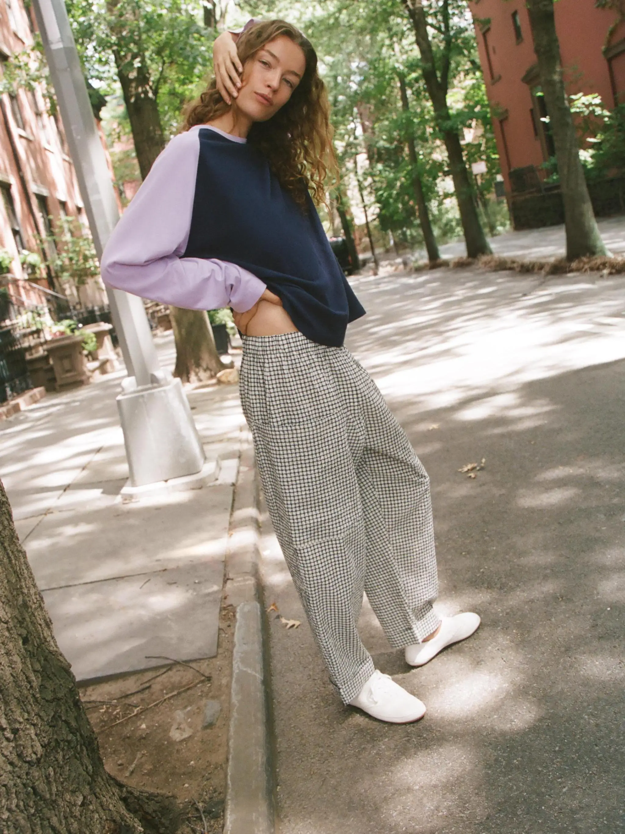 New Arrival Autumn Plaid Pants Women's Elastic mid Waist Pocket Decorated Cuffed Straight Leg Trousers for Ladies