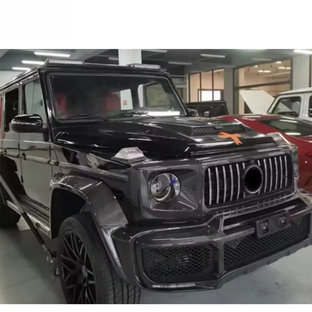 G CLASS W464 G500 G63 G400 Car Facelift Tuning Set Grille + Headlight Covers Center Grill Head Lamp Covers Carbon Black 4