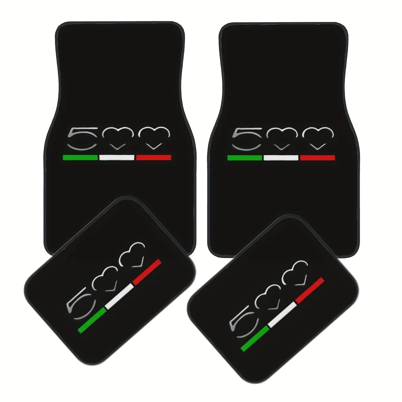 Set Of 4 Premium Polyester Car Floor Mats Showcasing The Iconic For FIAT 500 Logo Design - Fits Both Front And Back Seats.