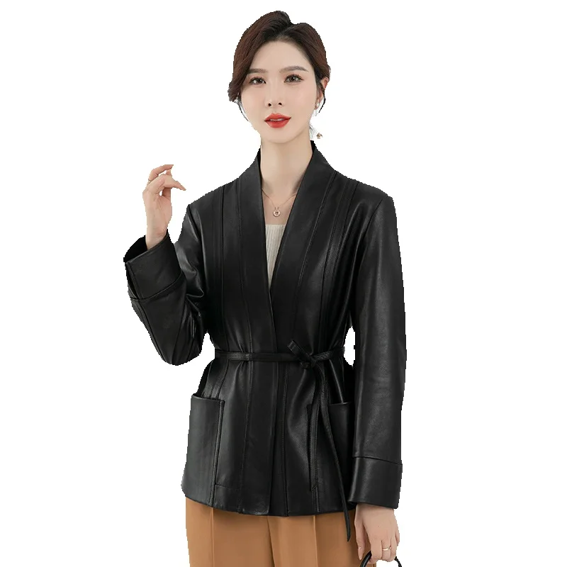 

Genuine Leather Jacket, Women's Top Layer, Sheepskin, Spring New Korean Version, Slim And Long Leather Jacket