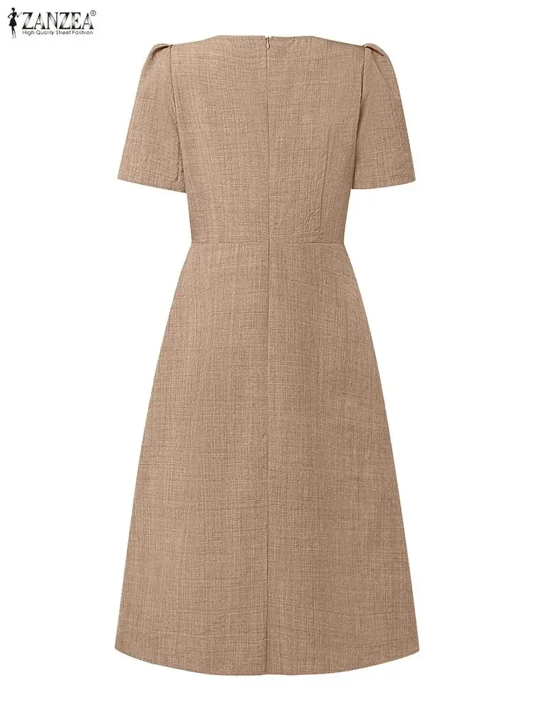 ZANZEA Damen-Sommer-Patchwork-Kleider 2022, elegant, kurzärmelig, Büro-OL-Sommerkleid, stilvoll, tailliert, A-Linie, Partykleid, Midi-Robe