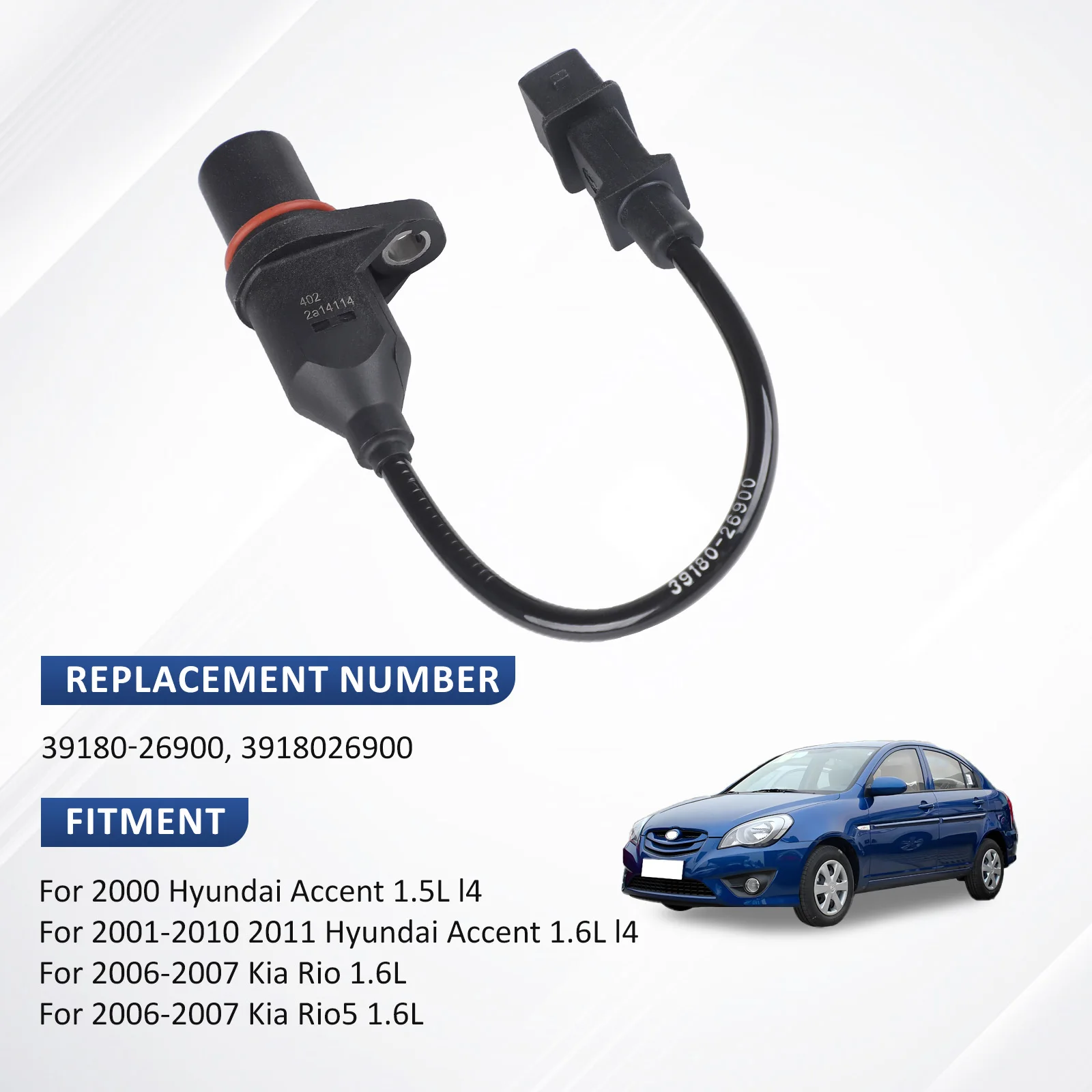 Crankshaft Position Sensor 39180-26900 For Hyundai Accent 2000 2001 2002 2003 2004 2005-2011 Kia Rio Rio5 2006-2010 2011 Black