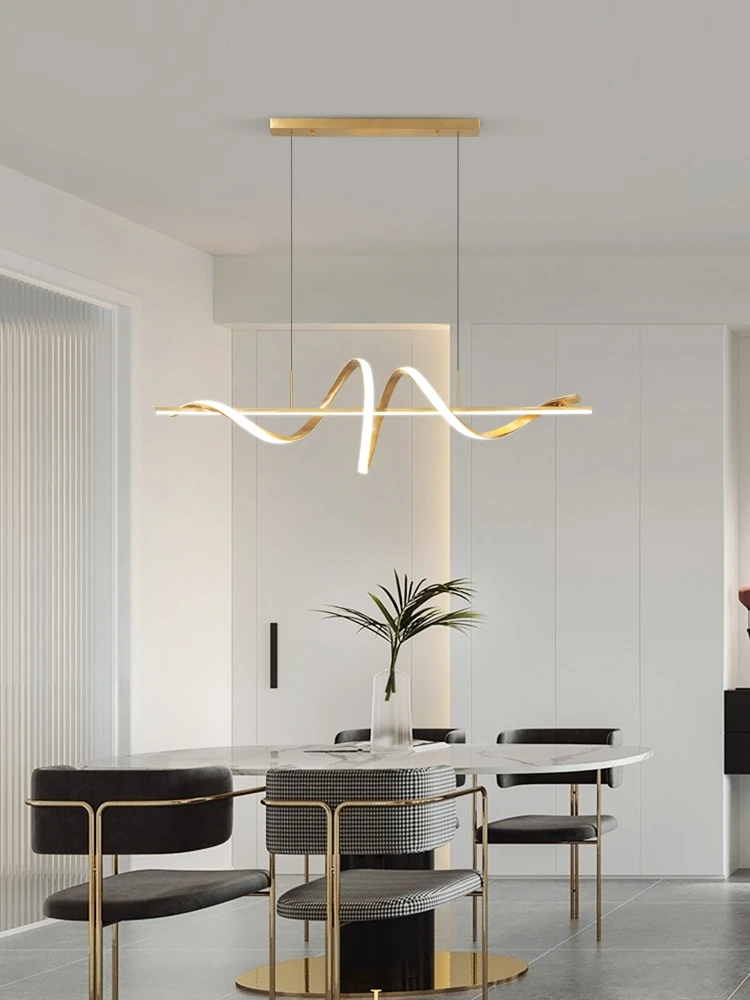 Modern minimalist all copper dining room pendant light living room threaded strip creative pendant light LED pendant light