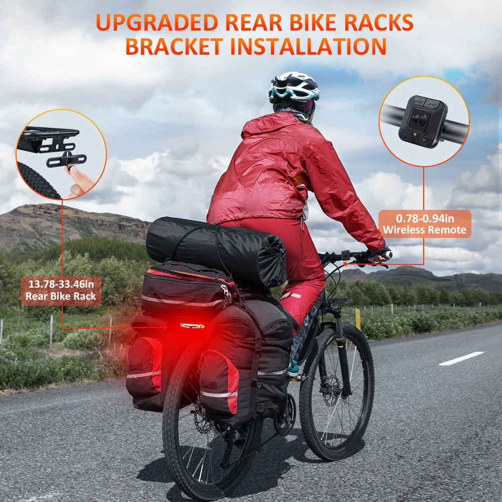 Anchtek Wireless Bicycle Alarm With Turn Signal USB Charging IP65 Waterproof Bike Signal Brake Rear Lamp With Mounting Bracket