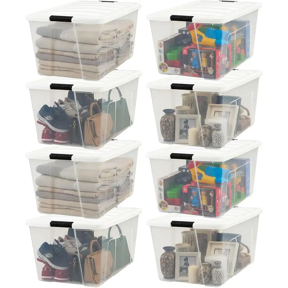 

Stackable Plastic Storage Bins with Lids, 8 Packs, BPA-Free, Clear/White, Durable, Nestable Containers with Pull Handle