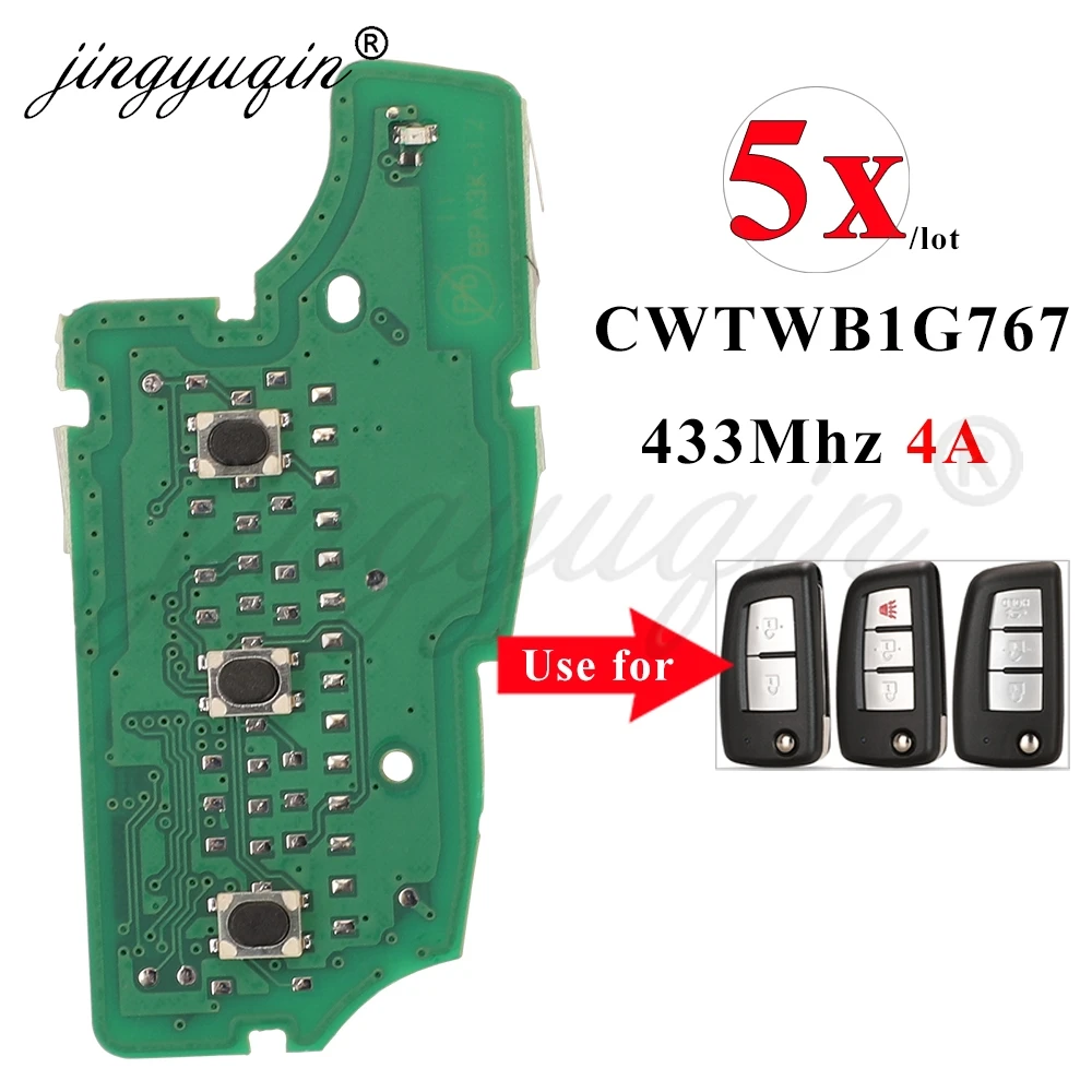 

jingyuqin 5pcs Circuit Board 433MHz 4A Flip Remote Key PCB For Nissan Qashqai Pulsar C13 Juke X-Trail Sylphy Micra CWTWB1G767