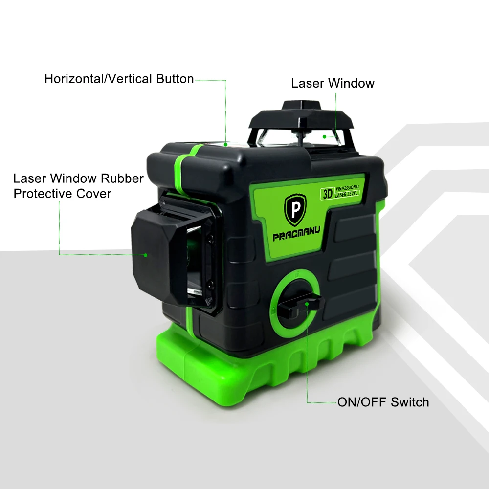 Pratico livello Laser 3D 12 linee livello linee verdi autolivellanti Laser a livello incrociato orizzontale e verticale con 1/2 batterie