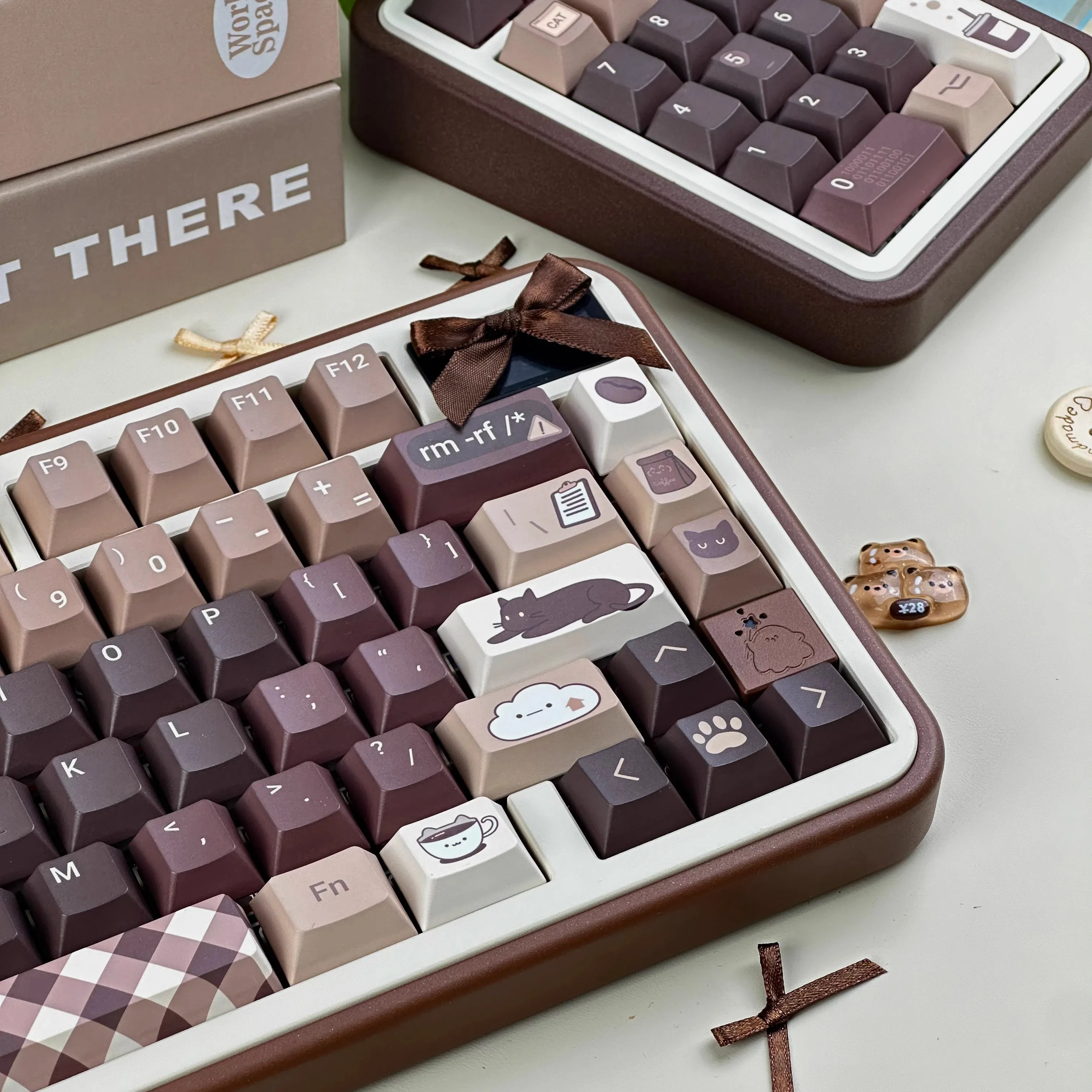 Programmeur de touches de thème café, 150 prédire, aucun profil, PBT, sublimation à cinq côtés, marron, clavier mécanique personnalisé