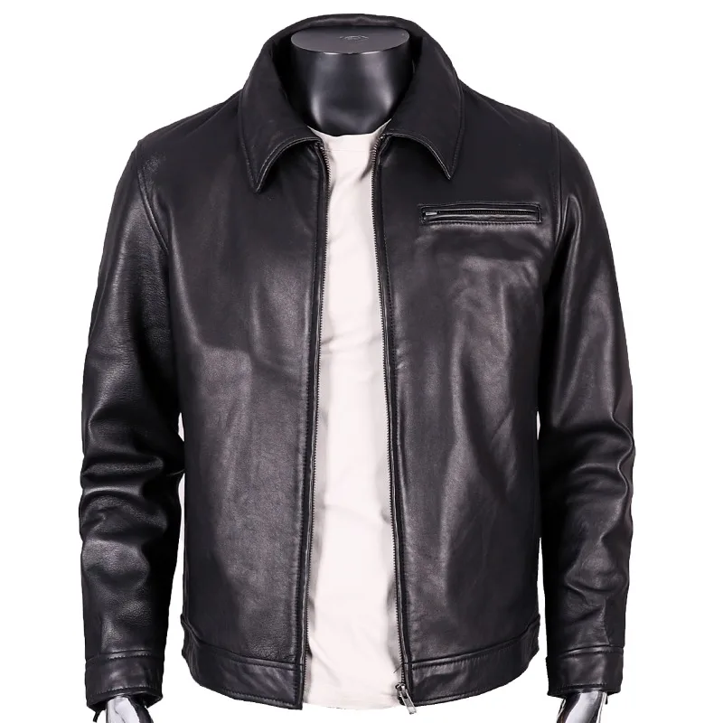 

2024 New Genuine Leather Coats Men's Short Lapel Business Casual Leather Biker Jackets For The Middle-aged And Elderly