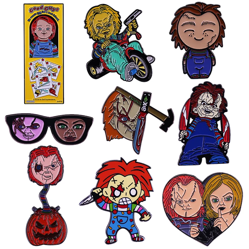 1988 Horror Movie Child's Play Creepy Chucky Enamel Pin Evil Doll Brooch Killer Bride Villain Badge Spooky Halloween Decor