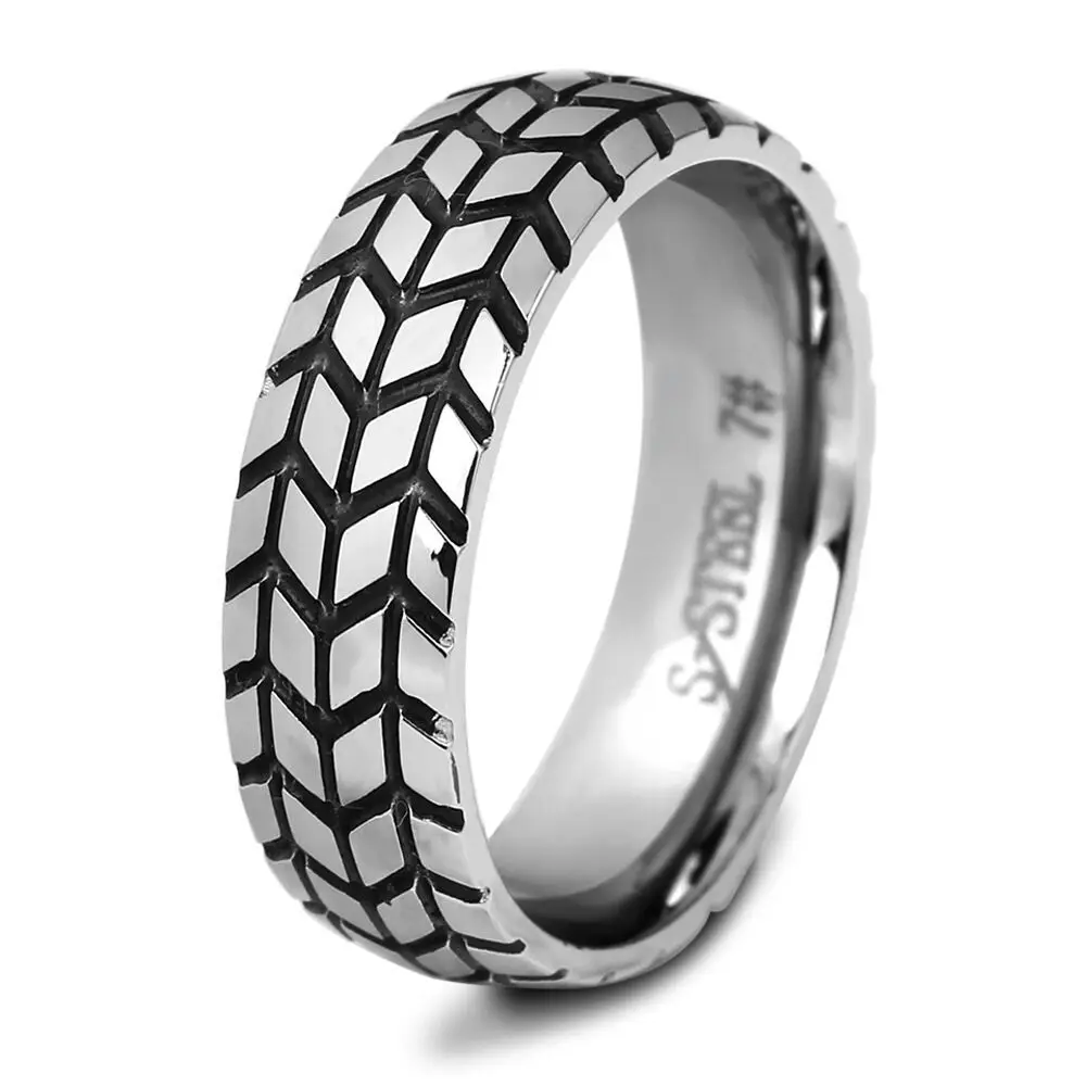 Herren Edelstahl Reifenprofil-Ring Motorrad Biker-Stil Edgy Band Punk Rock Metall-Schmuck für Männer