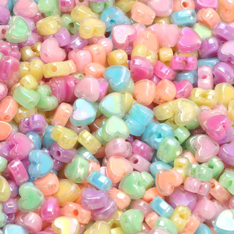 50 stücke 8x9mm Bunte AB Liebe Herz Perlen Acryl Spacer Perlen Für Schmuck Machen Diy Armband Ohrringe handwerk Zubehör