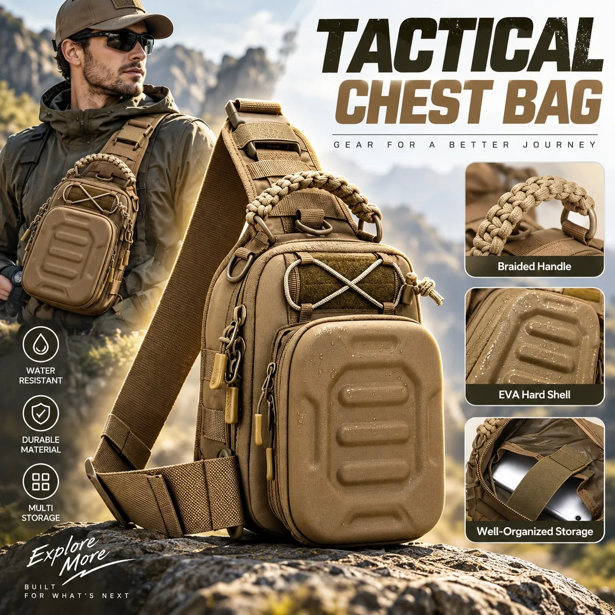 Edc Carry Bag For Men - Tactical Chest Bag Sling Shoulder Pack