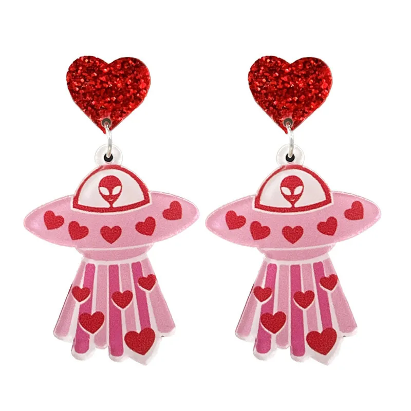 Fun Gesture Smiling Earrings Astronaut Spaceship Love Bow Ice Cream Temptation Red Lip Letter Valentine's Day Hanging Earrings