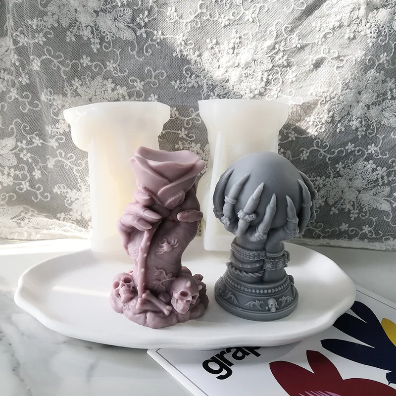 Halloween Ghost Hand Rose Candle Mould DIY Ghost Claw Magic Ball Mold Handmade Silicone Candle Mold