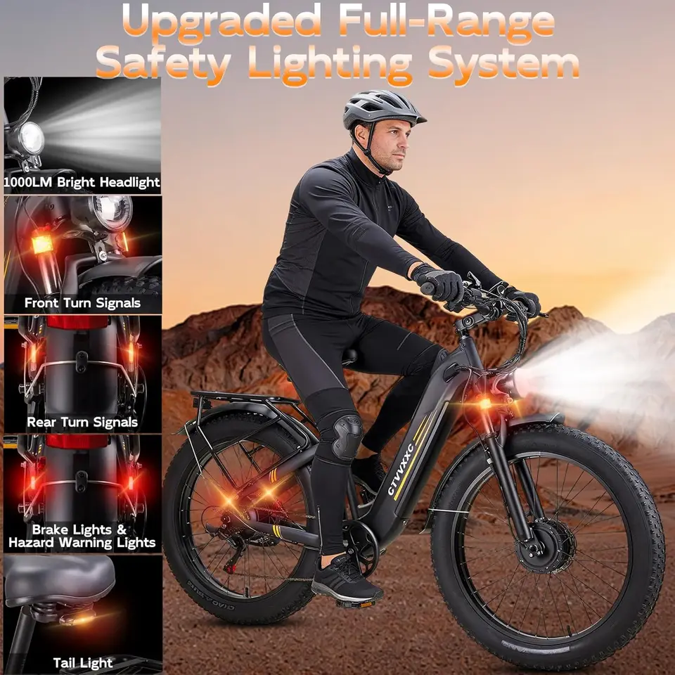 Dual Motor Electric Bike for Adults Peak 6000W, 52V 26Ah Battery Up to 100 Mile, Max 50 MPH, Front and Rear Turn Signals, 26" Fa image 4