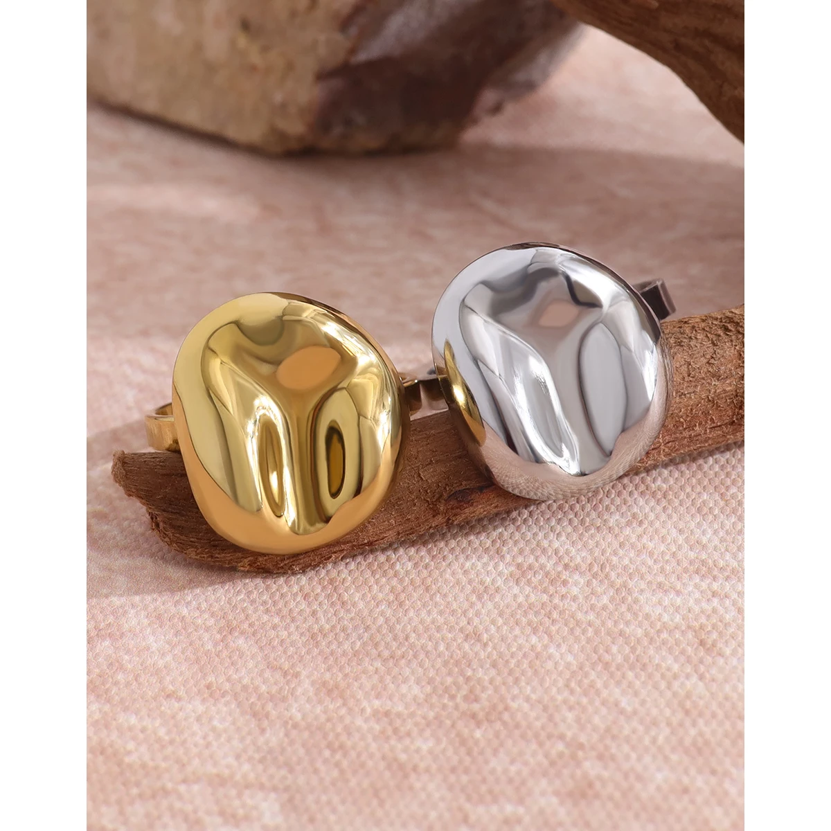 YACHAN خواتم من الفولاذ المقاوم للصدأ غير منتظمة مطلية بالذهب عيار 18 قيراط للنساء مجوهرات عتيقة خالية من التشويه الفردي #2