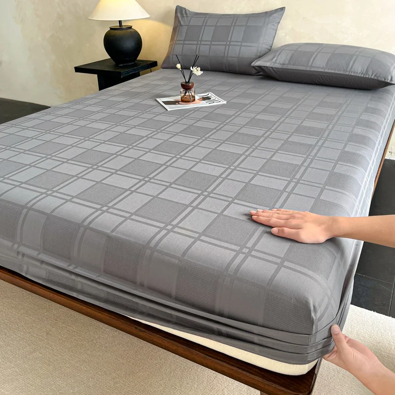 100%Cotton Jacquard Bed Sheet Sateen Cotton Sabana Para Cama Single/Queen/King Size Bed Sheet with Elastic Sabanas Matrimoniales