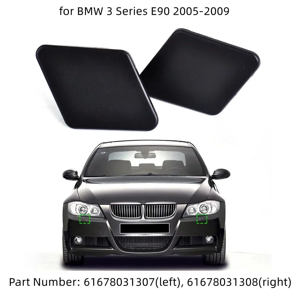 

2pcs Bumper Headlight Washer Nozzle Cover Cap Matte Black For BMW 3 Series E90 2005-09 Left 61678031307+right 61678031308