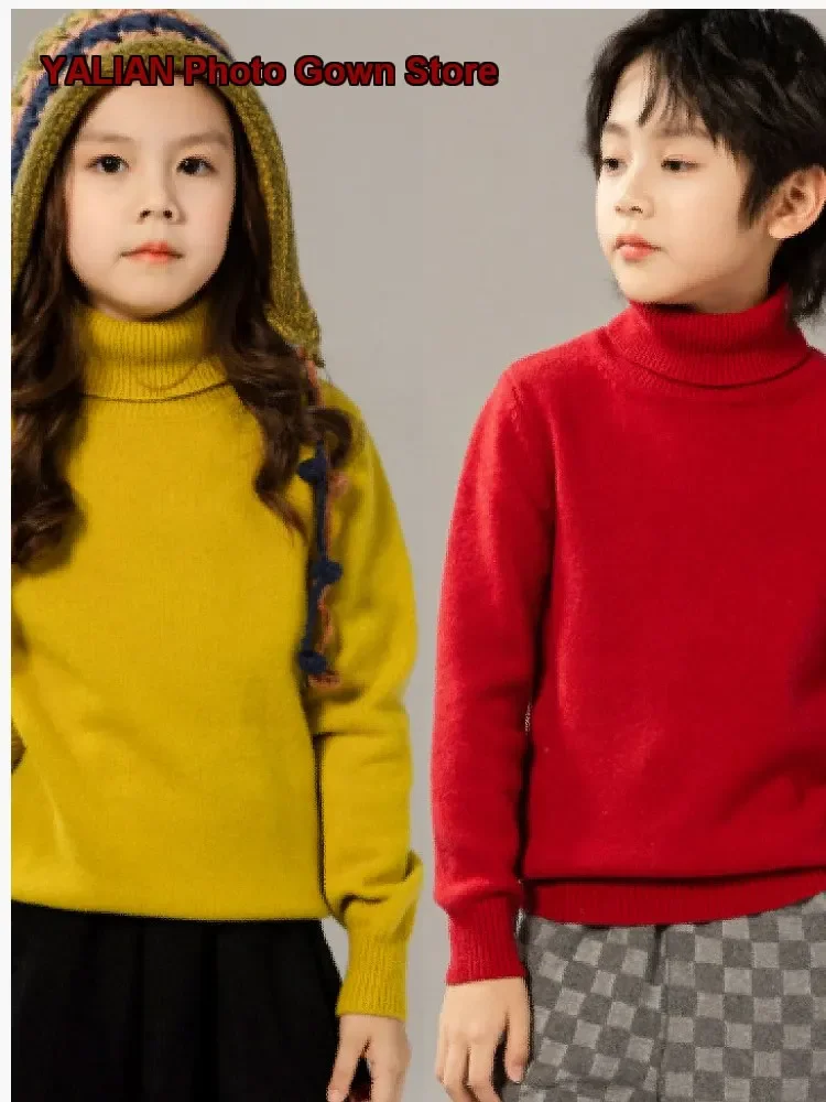 Kids Turtleneck Sweater Boys Girls Autumn Winter Thickened Warm Base Layer Top Infant