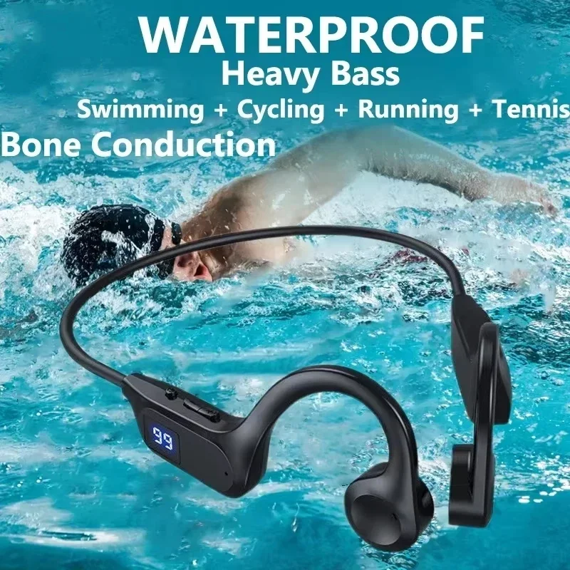 Earphone Bone Conduction Wireless Sports Waterproof Neck With Mic High Power Smooth Sound Conduction Long Battery Life