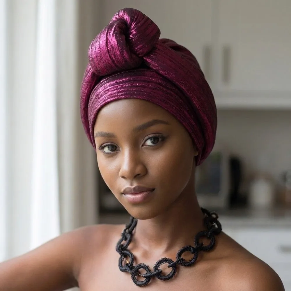 Shiny African Gele Headwrap Polyester Front Knot Nigerian Yoruba Turban Multicolor Options Traditional Style Elegant Headpiece