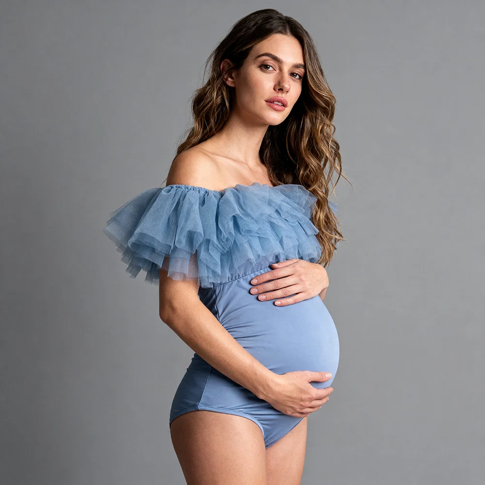Maternity Photography Props Bodysuit Off Shoulder Ruffles Photography Jumpsuit For Women Pregnancy Bodysuit