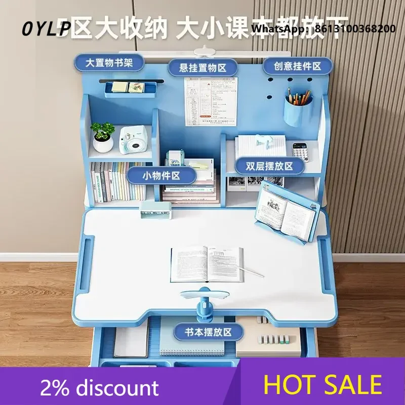 OYLP Household Student Desk and Chair Set Height Adjustable, Ergonomic Children School Writing Study Table