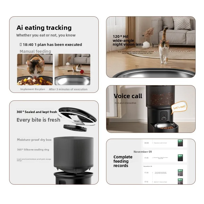 Automatic Smart Pet Feeder HD Camera Video Voice Control Remote Timed Feeding Easy Clean Large Capacity Pet Food Dispenser