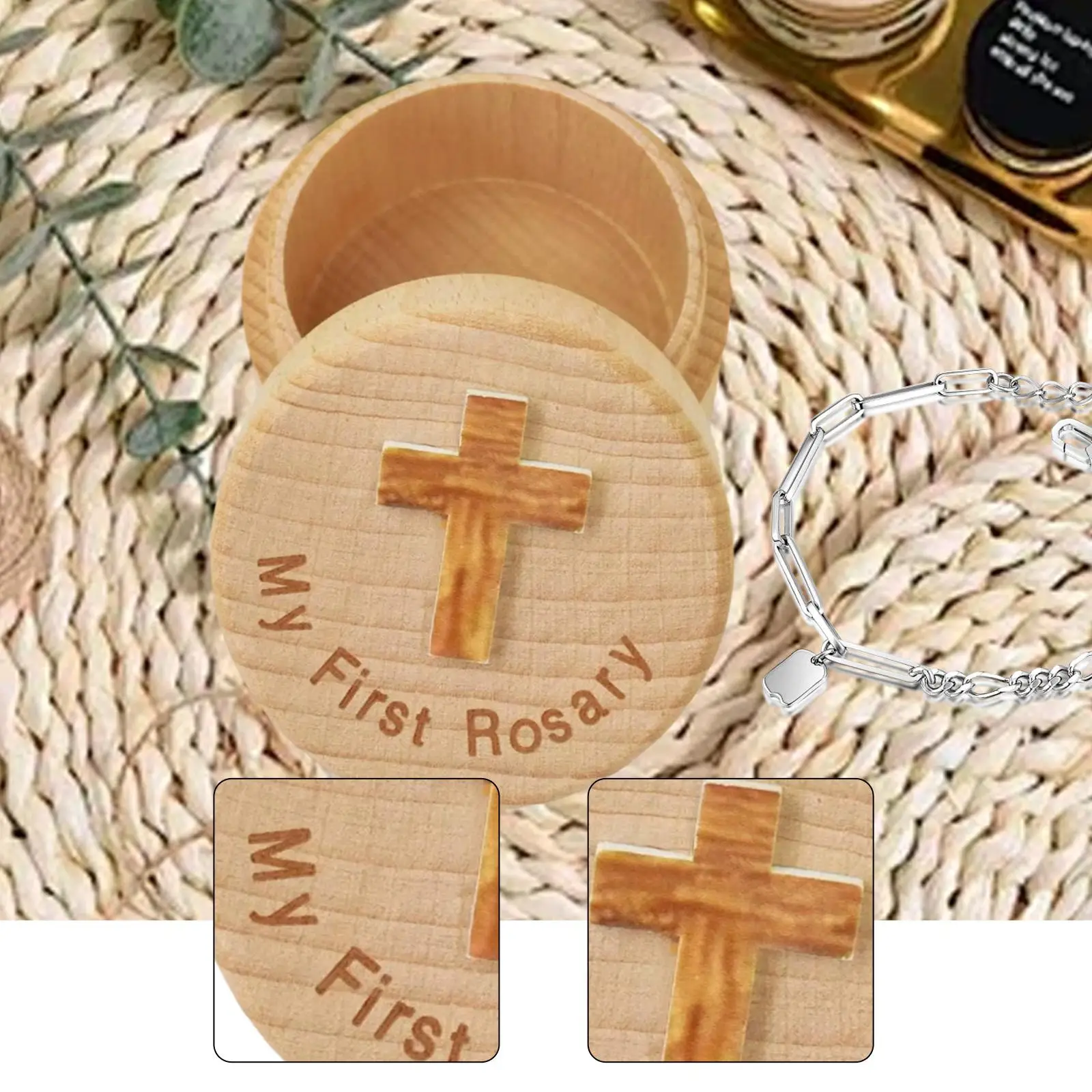 

Wooden Trinket Storage Box Keepsake Organizer for Jewelry Accessories for Wedding Baptism Gift