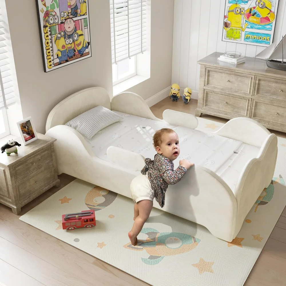 Toddler Bed with Enhanced Safety Features, Standard Crib Dimensions, Low to the Ground, Certified Fabric