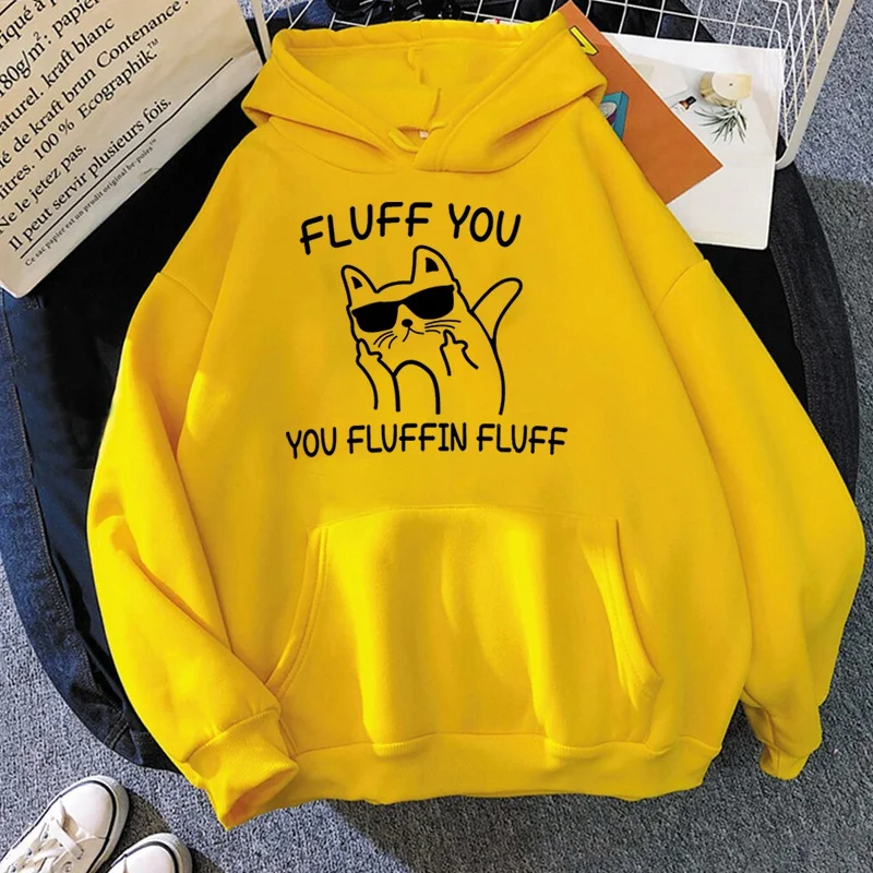 Fashion Unisex Hoodies Cat Fluff You You Fluffin Fluff Printed Hooded Seatshirts Streetwear Casual Pullover Tops