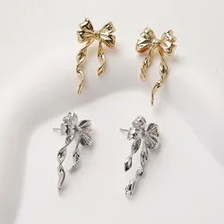 4PCS Dainty Bowknot Ear Studs Earrings for Jewelry Findings Components DIY Hand Made Brass 14k Gold Plated 17*32mm