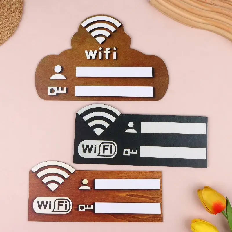 Latest Vintage Wooden Wifi Password Sign Board Erasable Wifi Info Display Plate With Pen For Cafe Home Hotel Wall Decoration