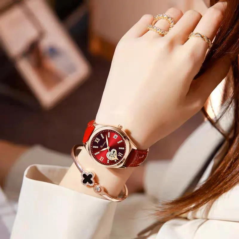 RUIXINE Fashion Woman Watches Waterproof Luminous Date Leather Quartz Wristwatch Elegant Dress Ladies Watch For Woman's Gift