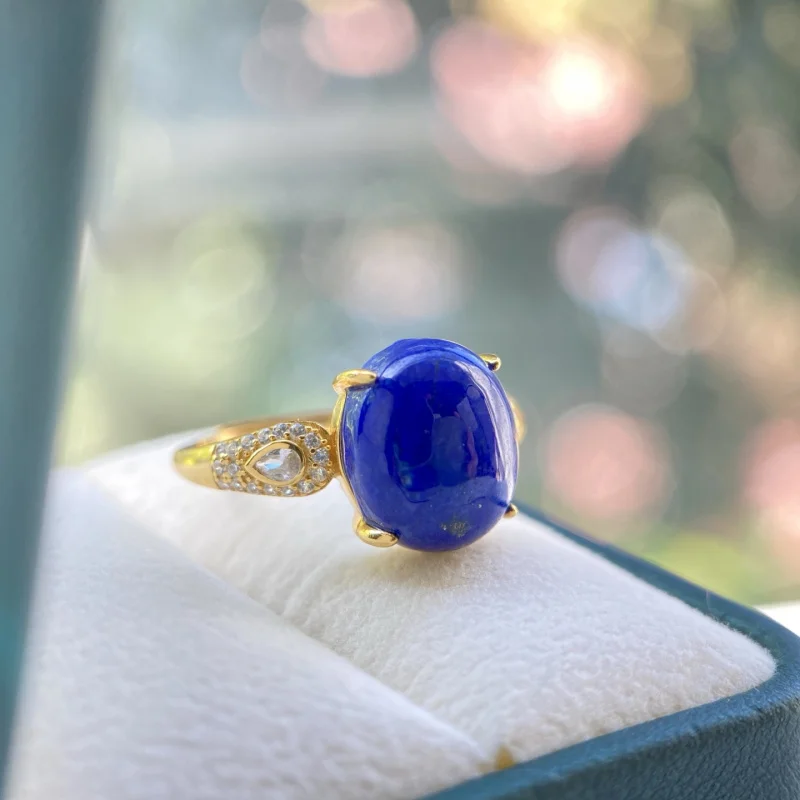 Natural Lapis Lazuli Surface S925 Sterling Silver Claw Setting Ring