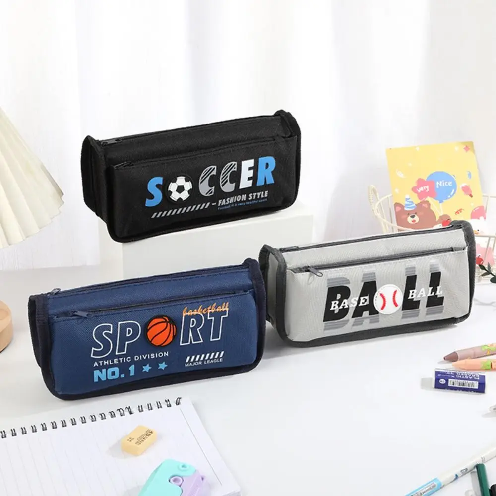 Basketball Baseball Soccer Pen Bag Large Capacity Oxford Cloth Stationery Storage Bag Cartoon Thickened Pencil Case Students