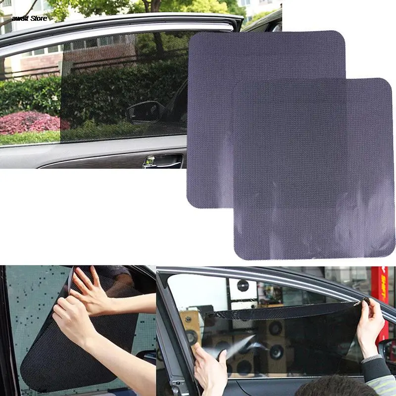 2 adet araba yan pencere tel ağı Film cam Net güneş gölge Sticker UV koruma araba statik güneşlik