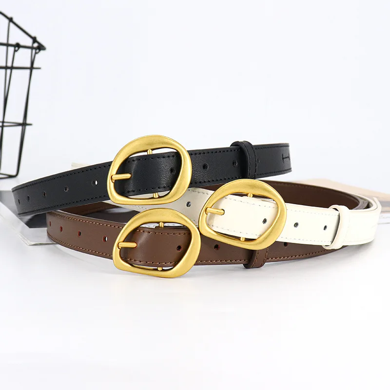 Korean Simple Luxury Fashion Commuter Dress Girdle Metal Buckle High Quality Cowhide Waistband New 2024 All-match Women Belts