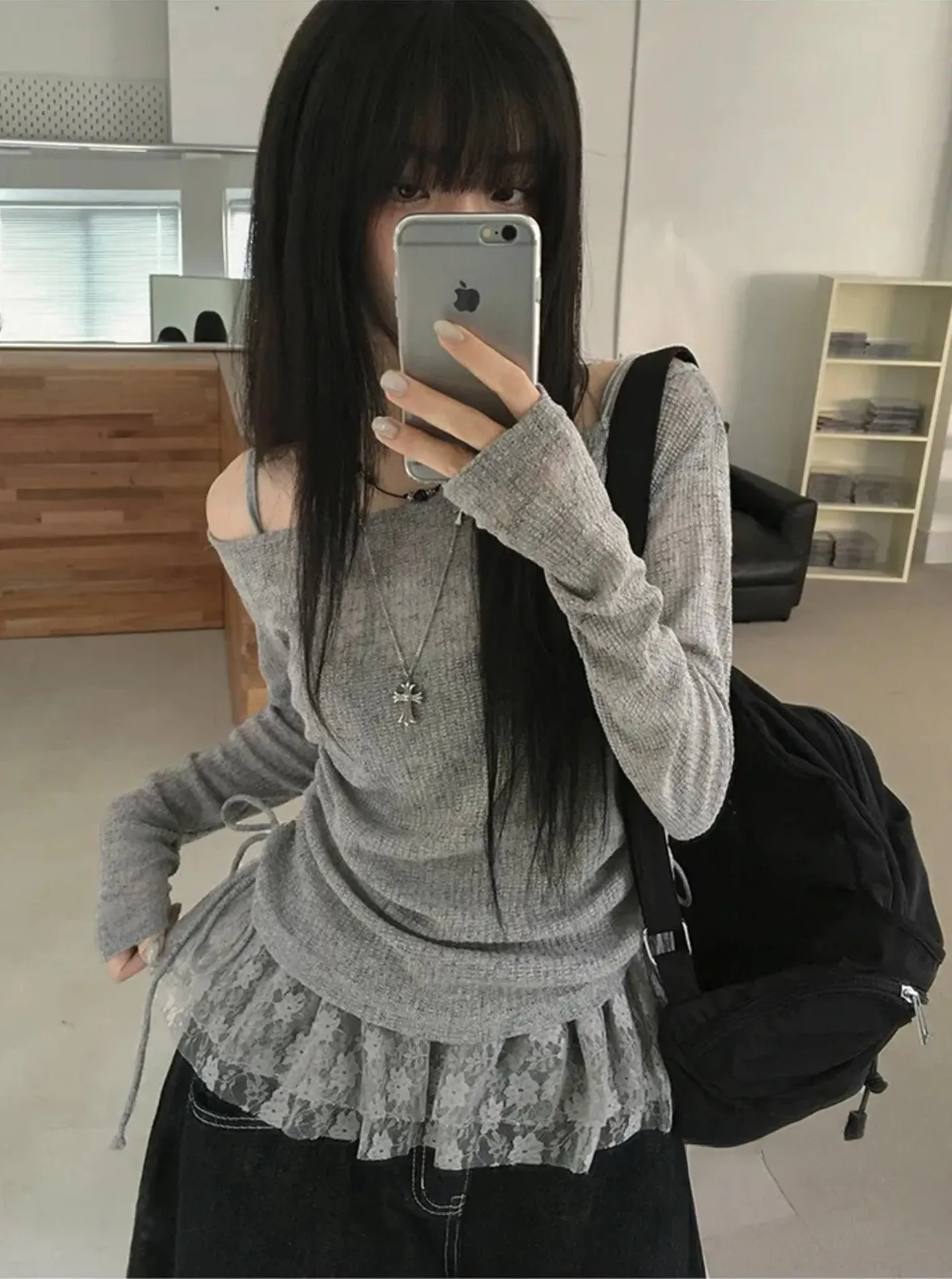 

Удобная дышащая женская футболка в корейском стиле с длинными рукавами и плиссированным узлом, комплект из двух предметов, женская футболка