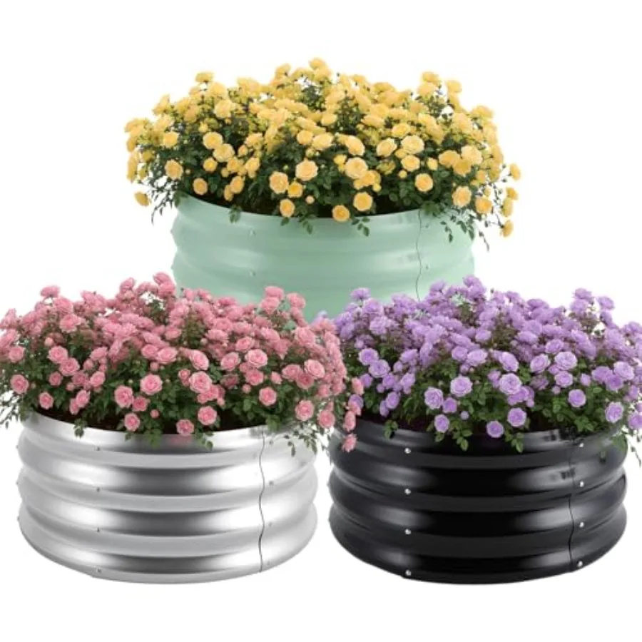3 Pcs 2x2x1ft Round Galvanized Raised Garden Bed Planter Boxes Outdoor with Easy Assembly Metal Raised Beds for Vegetables Frui