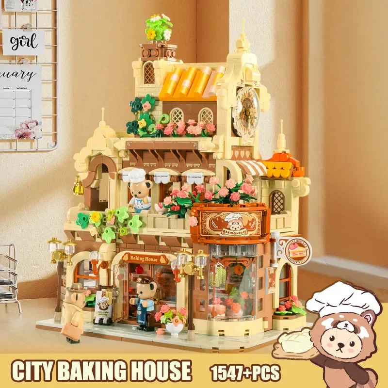 City Creativity Street View Cake Baking House Model Building Blocks DIY Architecture With LED Bricks Toys For Children Gifts