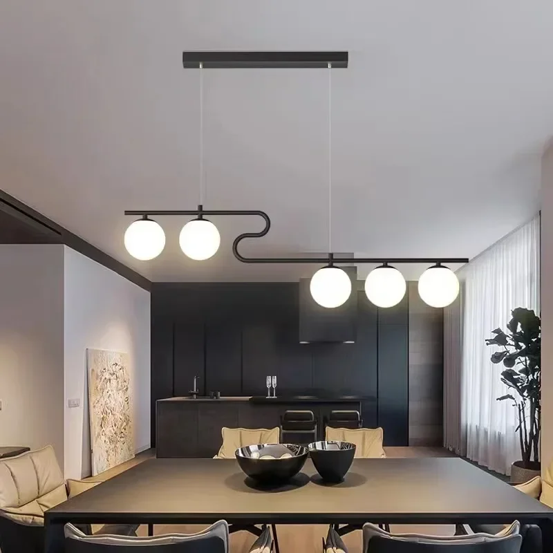 Modern White Glass Bubble Chandeliers for Kitchen Table Dining Room Lighting Decor Black Pendant Lights Home Decor Luminaires