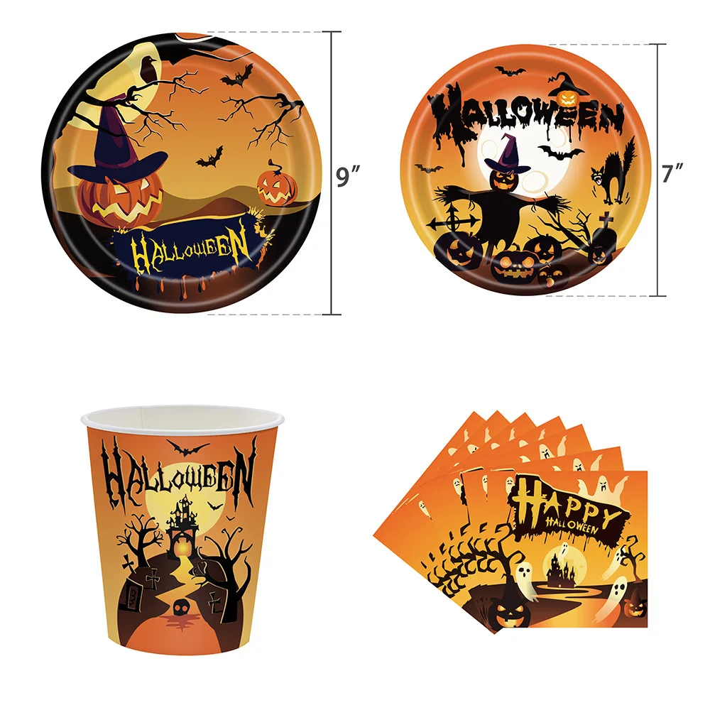 Halloween Party Supplies Halloween Decoration Halloween Night Theme Party Paper Dinner Plate Paper Cup Paper Towel