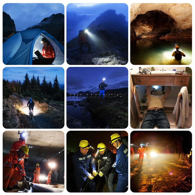 8000LM قوية T6 + 2 COB كشافات USB قابلة للشحن العلوي في الهواء الطلق التخييم رئيس ضوء مقاوم للماء رئيس مصباح بواسطة 18650 بطارية