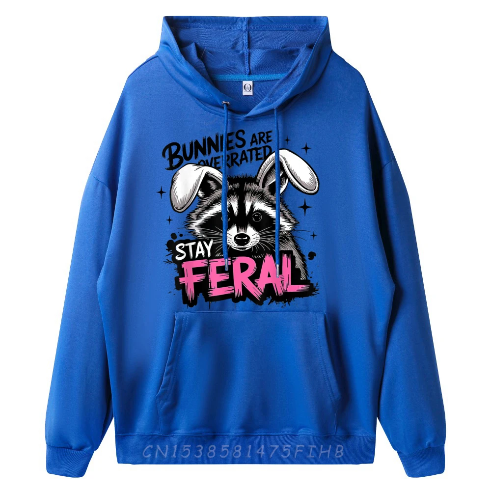 Retro Women's Hoodies Bunnies Are Overrated Stay Feral Gift Idea Hoodies Long Sleeve Casual Hoodies Crew Neck