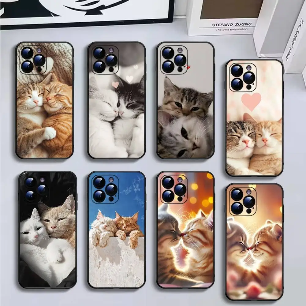 

Kiss Cat Cute Kitten Phone Case For iPhone17,16,15,14,13,12,11 Plus,Pro Max,Soft Black Cover